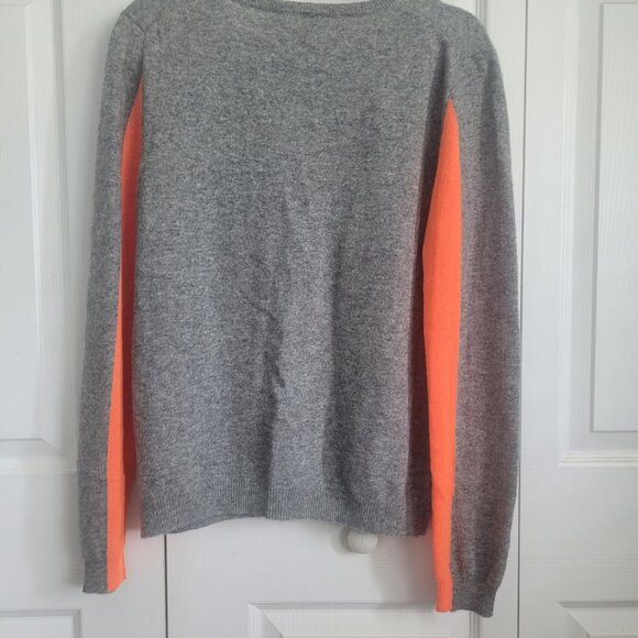 NWT BRODIE Fine Cashmere Women's Color Block Cardi Grey/Neon Orange Size M - Picture 5 of 6